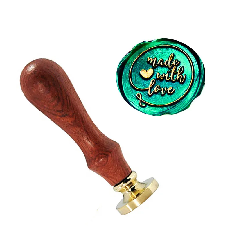 1 wax seal stamp Сделано с надписью Love, штамп для восковой печати, латунная головка с деревянной ручкой, Свадебное приглашение, восковое уплотнение - Цвет: 1 wax seal stamp