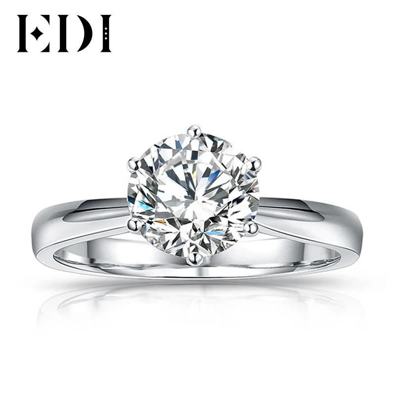EDI Forever Brilliant 1ct круглое кольцо с алмазом Moissanite 9k белое золото Пасьянс алмазное