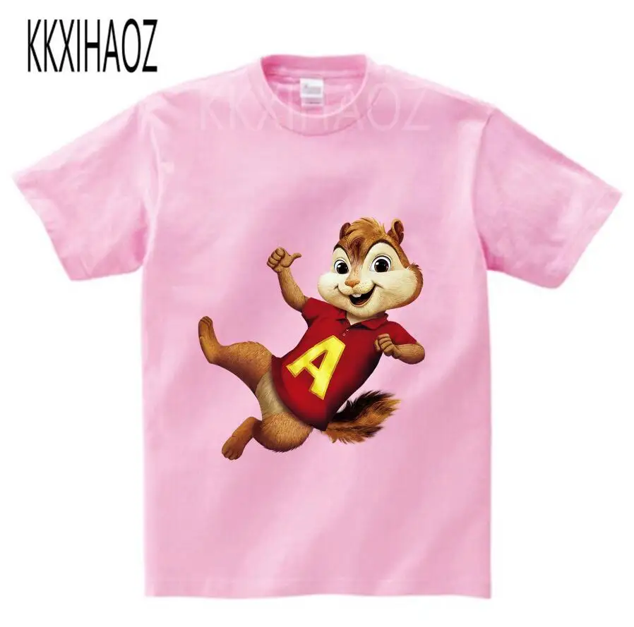 pink childreT-shirt Лето, Детская футболка с короткими рукавами, куртки с изображением Алвина и чипмука, детская одежда с принтом животных, футболки для мальчиков и девочек, NN - Цвет: pink childreT-shirt