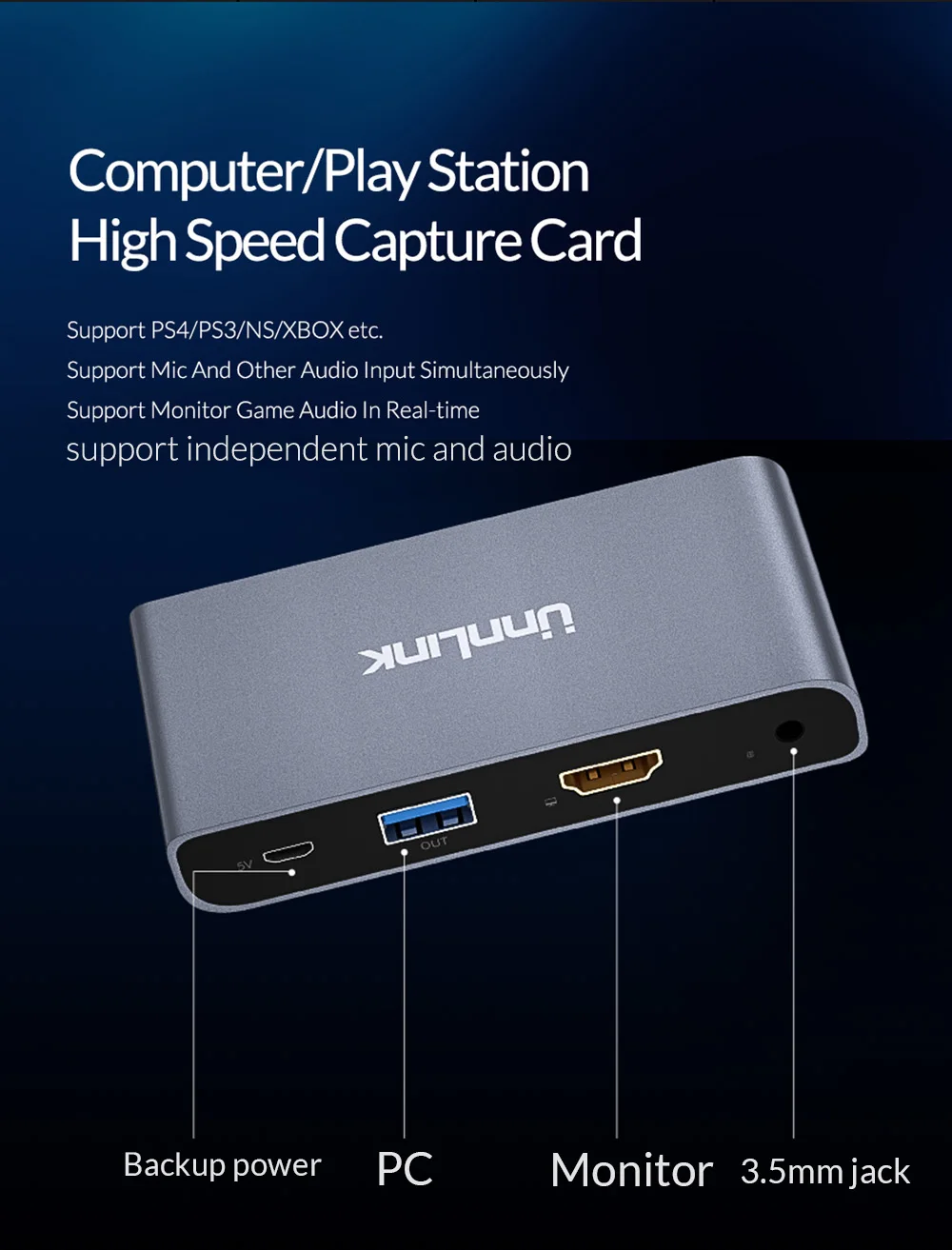 Unnlink USB3.0 игровая карта захвата видеозахвата FHD1080P@ 60 Гц Запись в реальном времени для PS3 PS4 xbox one 360 rend переключатель