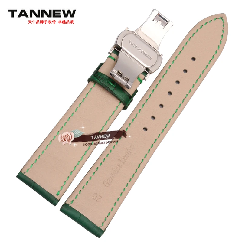 Ремешок кожаный для наручных часов зеленый браслет с застежкой-бабочкой 18 мм 20 22 -