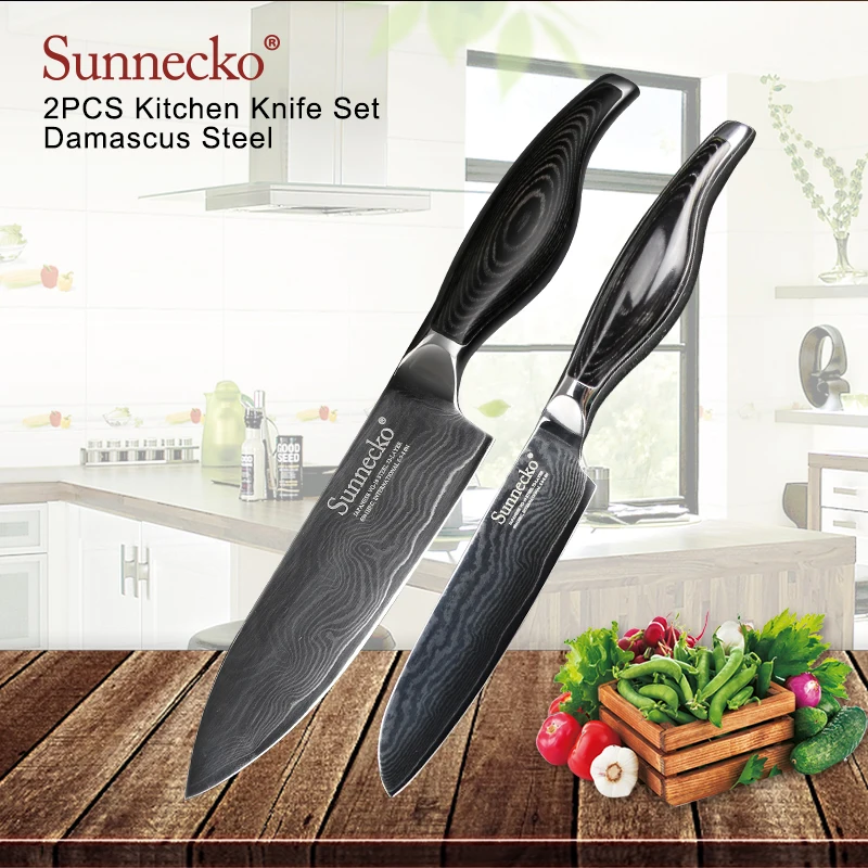 SUNNECKO 2 шт. набор кухонных ножей 5 ''Santoku 6'' нож шеф повара дамасский японский