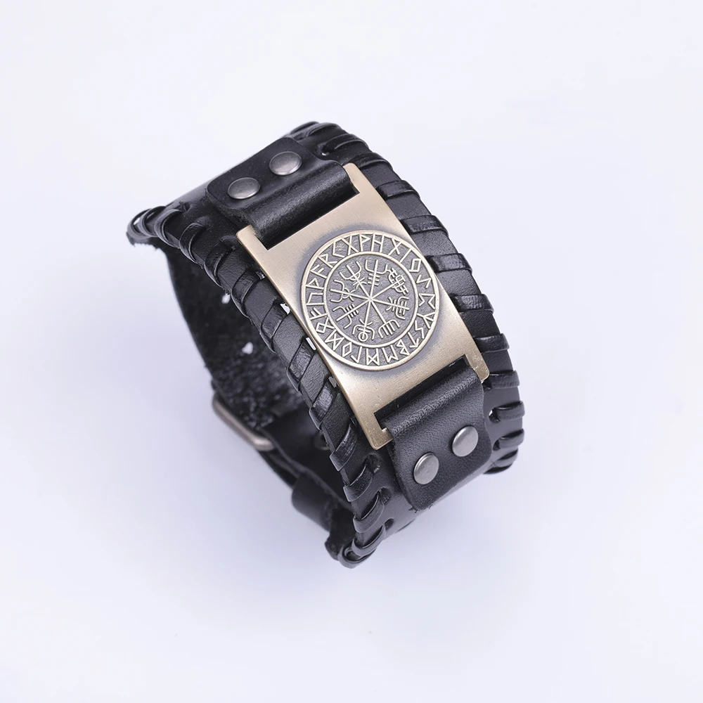 LIKGREAT Viking Vegvisir компас Подвески, браслет, нордические руны, очаровательный браслет для мужчин, Odin черный коричневый кожаный браслет, ювелирные изделия