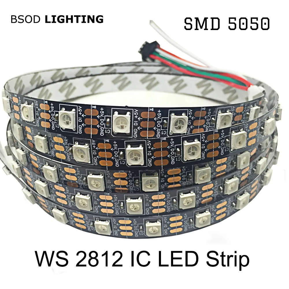 

BSOD DC5V WS2812 LED Strip 60 leds/m IC WS2812 Black PCB NO Waterproof IP20 Colorful LED Lighting SMD5050 Chip Strip Flexible