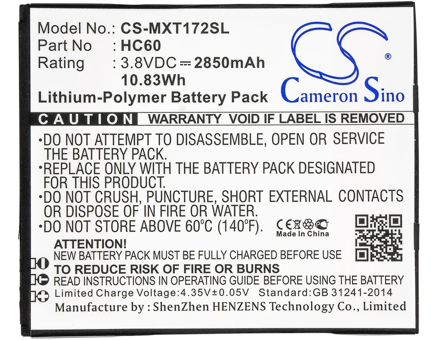 Аккумулятор Cameron Sino 2850mAh HC60 для Moto C Plus Dual SIM XT1723 XT1724 XT1725|Аккумуляторы мобильных