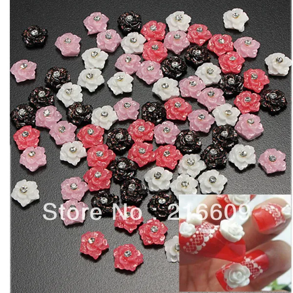 

Wholesale/Nail Supply 100pcs/Lot Mixed 4 Colors Acrylic Nail Decoration Beauty Flower 3D Nail Art Tips Nail Decoration
