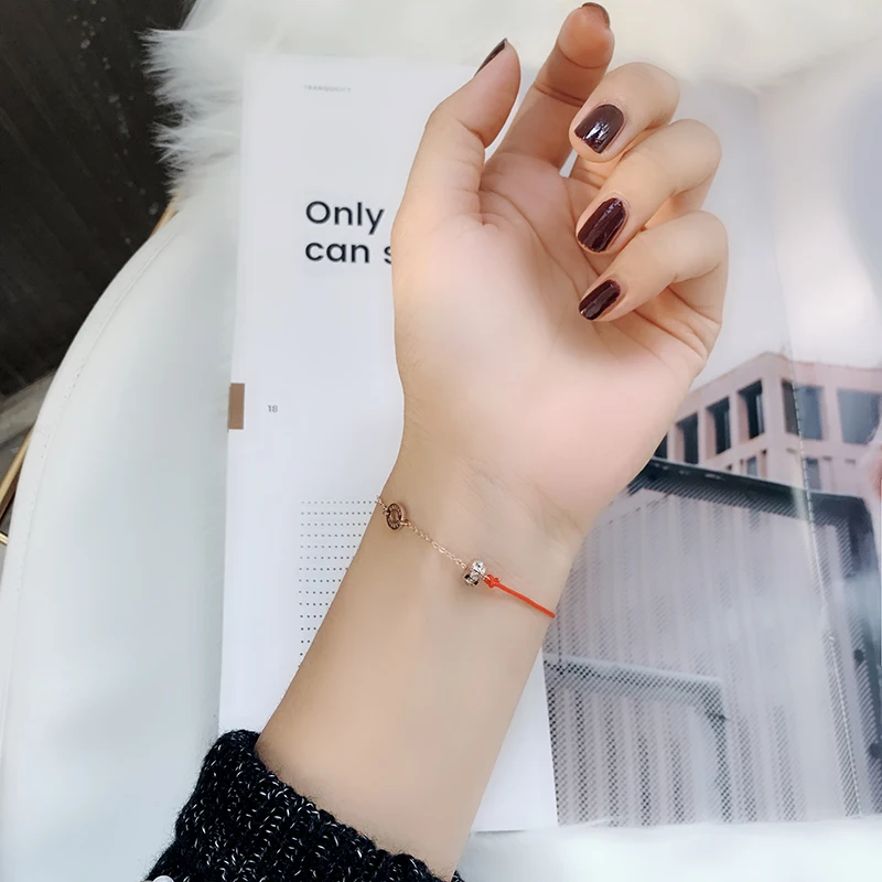 YUN RUO Lucky Redline браслет с кристаллами циркония модный элегантный женский подарок Розовое золото Цвет титановая сталь ювелирные изделия никогда не выцветает