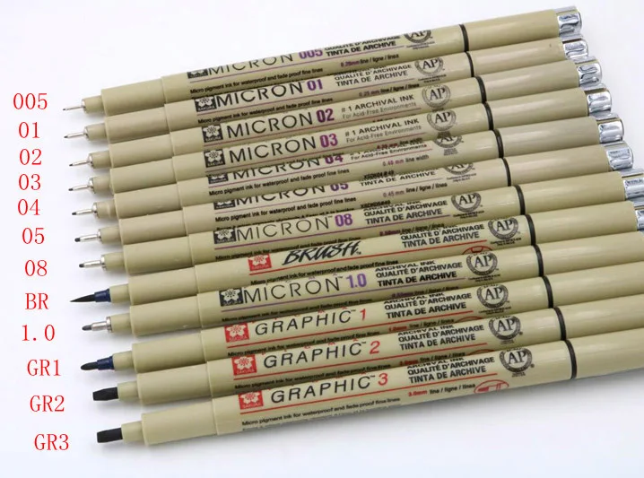 Pigma Micron sakura, графический дизайн, ручка finliner 005 01 02 03 04 05 08, ручка, кисть для рисования, художественные маркеры