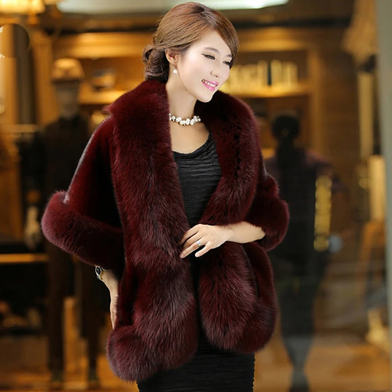 Winter Faux Fox Fur Poncho Pashmina Women Large Wraps and Cape Thicken Shawls Warm Scarf for Female Stole | Аксессуары для одежды