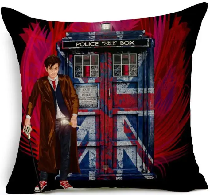 Чехол на подушку льняная наволочка для дивана Doctor Who Tardis декоративная украшения