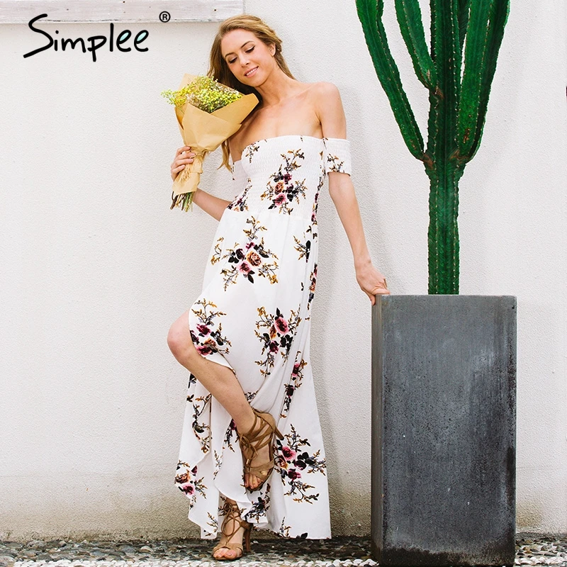 Simplee Boho стильное длинное платье женский топ с открытыми плечами летнее
