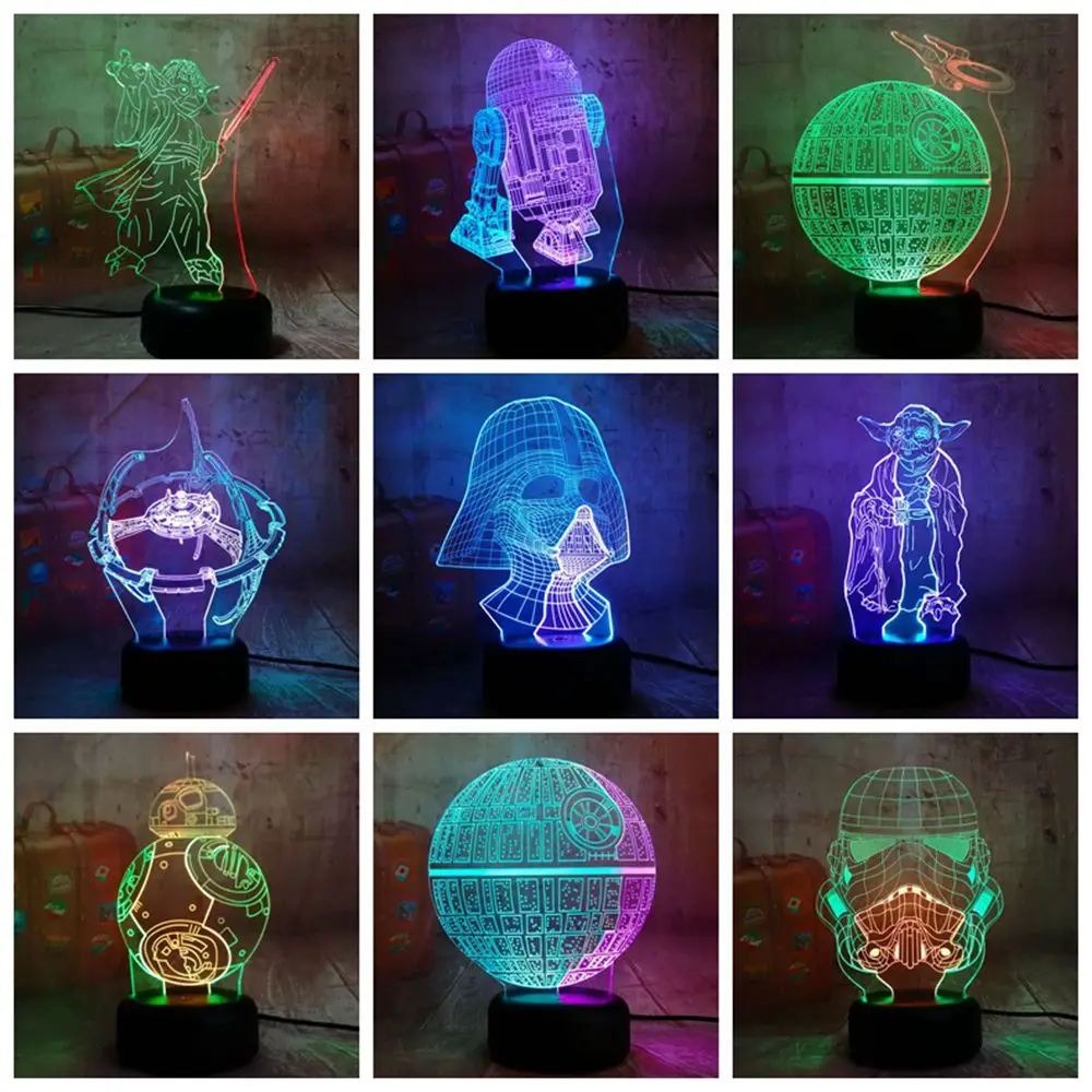 Смешанный двухцветный 3D Звездные войны серии RGB Новинка Светодиодный Ночник