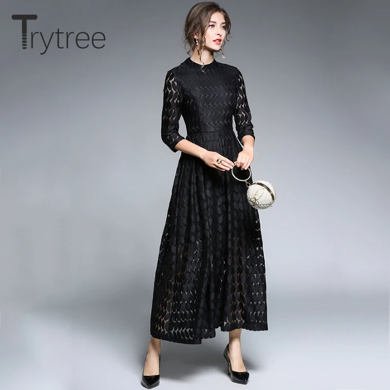 Trytree/летнее осеннее Повседневное платье рубашка кружевное полиэфирное