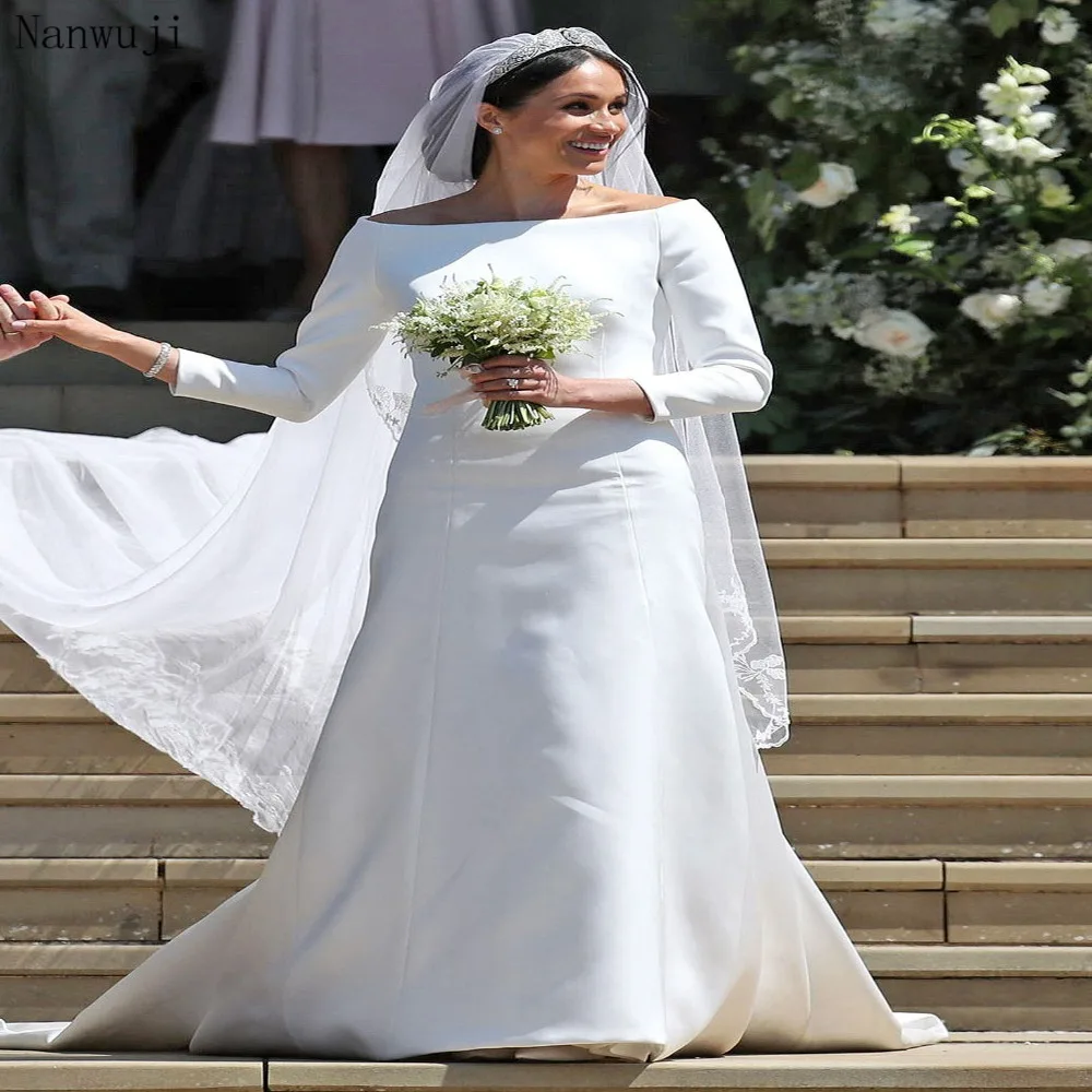 Новинка свадебное платье Meghan Markle с вырезом лодочкой длинным рукавом