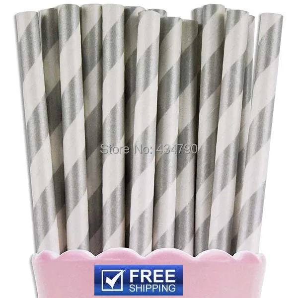 200 шт Свадебные Рождественские серебряные бумажные трубочки в полоску