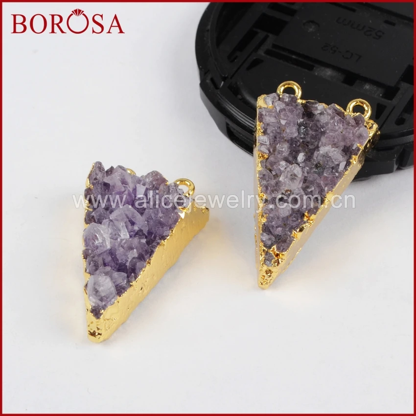 BOROSA 1 шт. друза аметиста треугольник разъем мода Друза золотистого цвета кулон