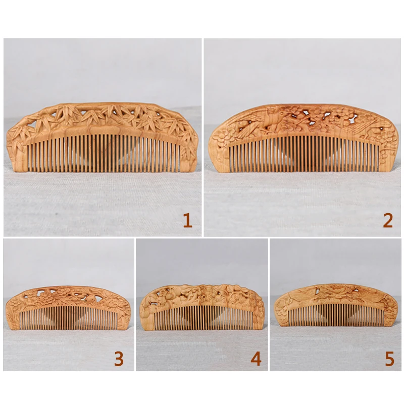 Резной Карманный деревянный гребень из натурального персикового дерева