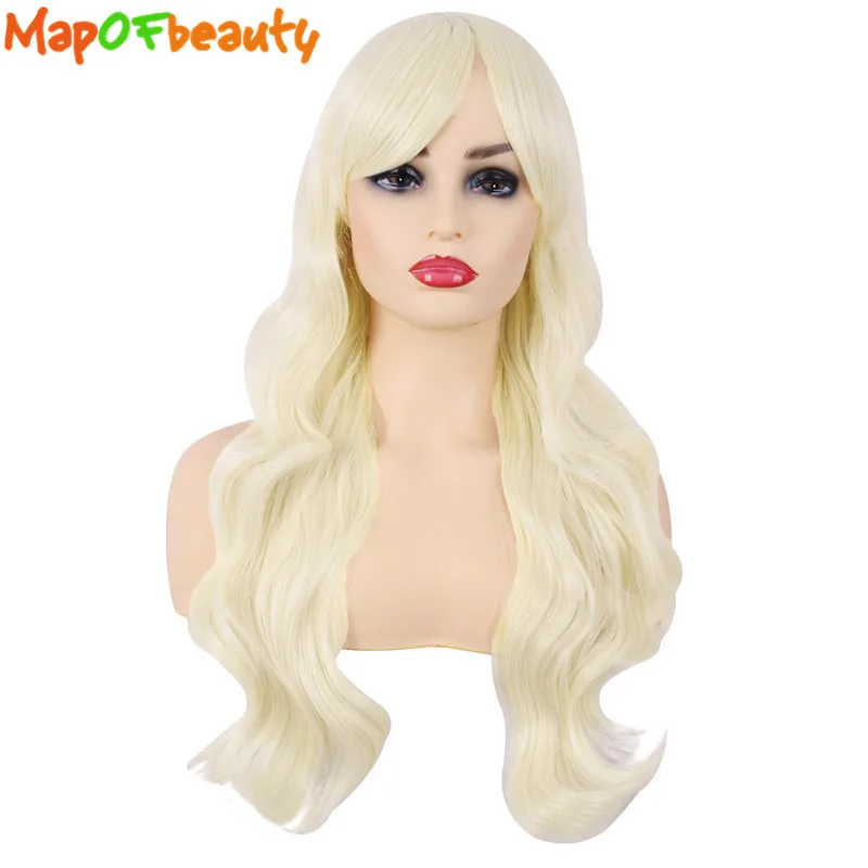 MapofBeauty длинные волнистые парики для косплея белый фиолетовый розовый красный