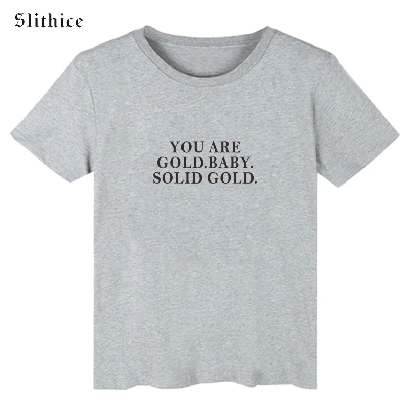 Slithice YOU ARE GOLD BABY однотонные золотые футболки женские летние топы повседневные