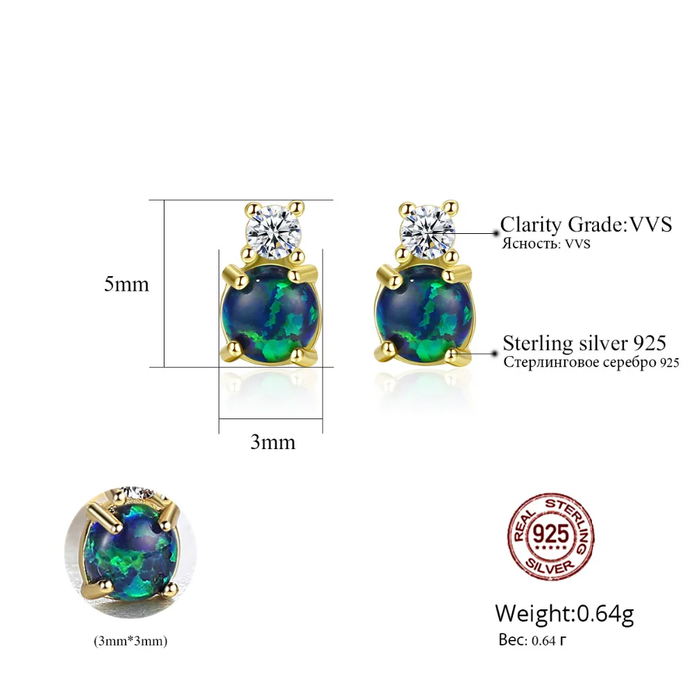CZCITY Real Round Fire Opal Stud Earrings for Women 925 Sterling Silver Fine Jewelry Boucles D Oreille Bijoux Femme Gifts SE0415 | Украшения