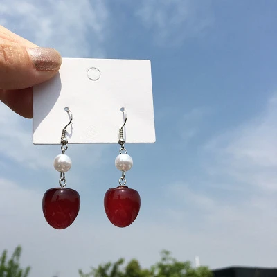 S Small AOMU Japan Cute Sweet Simulation Gradient Red Cherry Gold Color Fruit Pearl Stud Earrings for Women Girl Lovely Party Birthday - Окраска металла: S Small