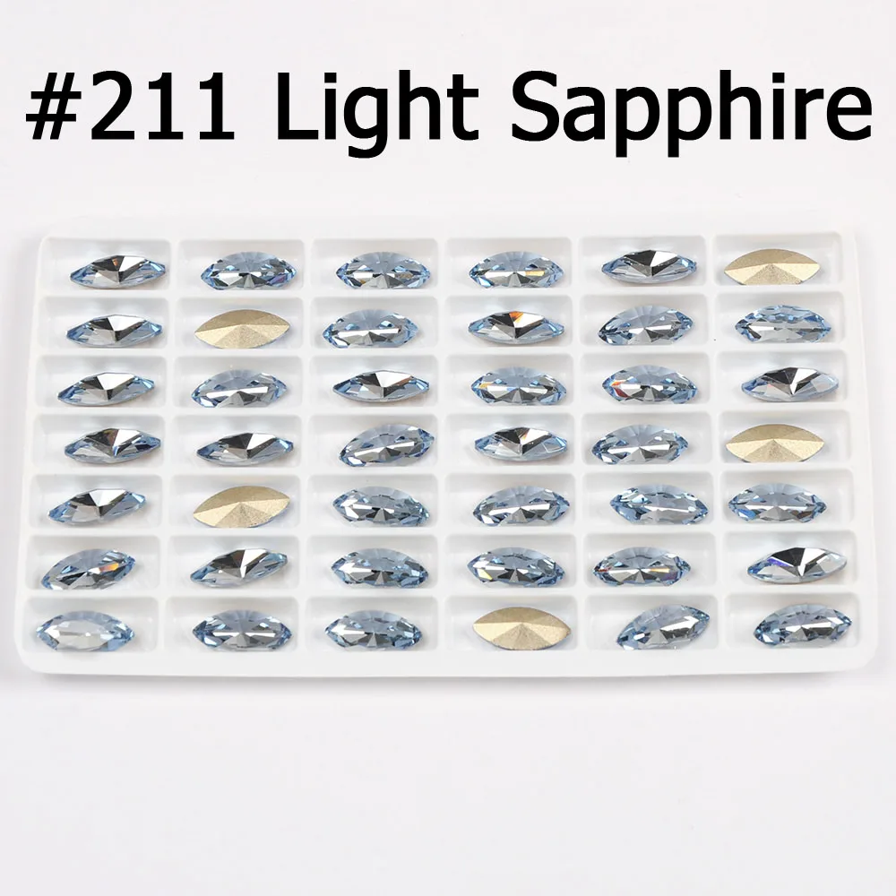Light Sapphire Navette Стразы 14 цветов серебро золото установка K9 стекло Кристалл пришить горный хрусталь свадебное платье обувь сумки ювелирные изделия Diy отделка - Цвет: Light Sapphire