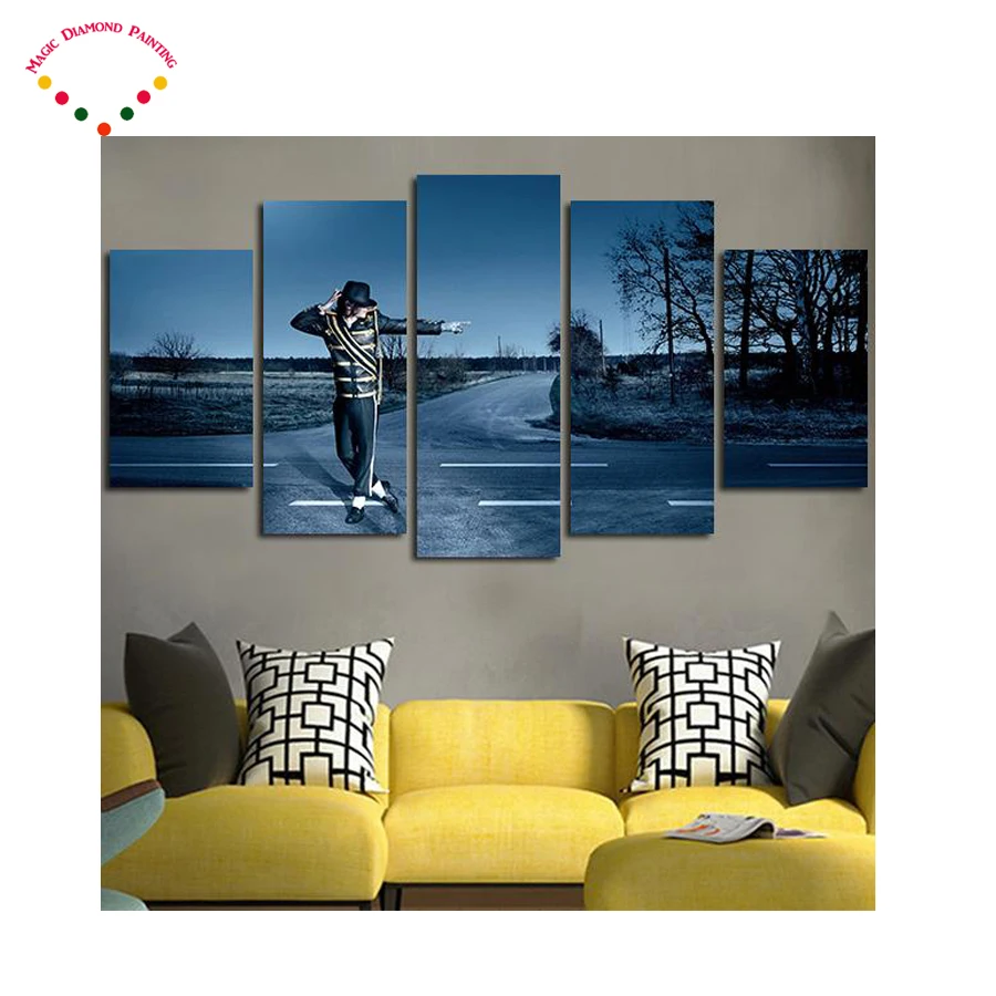 

Алмазная 5d-картина «сделай сам», 5 панелей, Майкл Джексон, настенное искусство, холст, кристаллическая Алмазная вышивка «сделай сам», картин...
