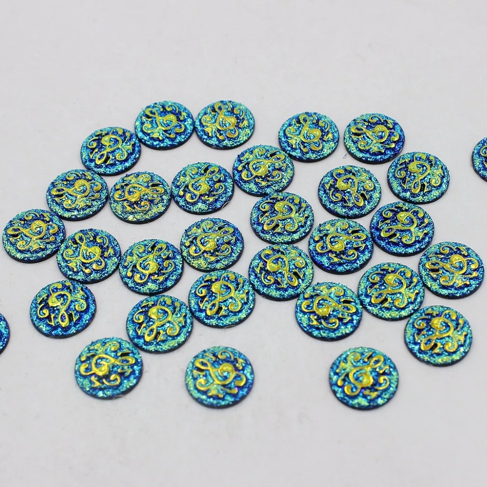 12MM 24pcs/lot Dark blue AB Musical Note Design Round Resin Rhinestone Applique Stones Flatback Beads Crafts Diy Accessories | Украшения и