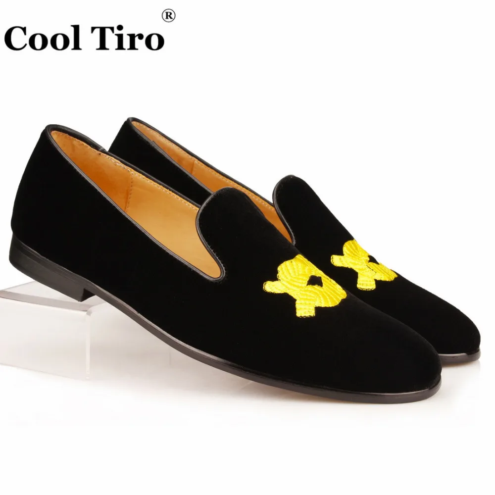 Cool Tiro/мужские тапочки вышитые лоферы с золотым узлом черные бархатные мокасины