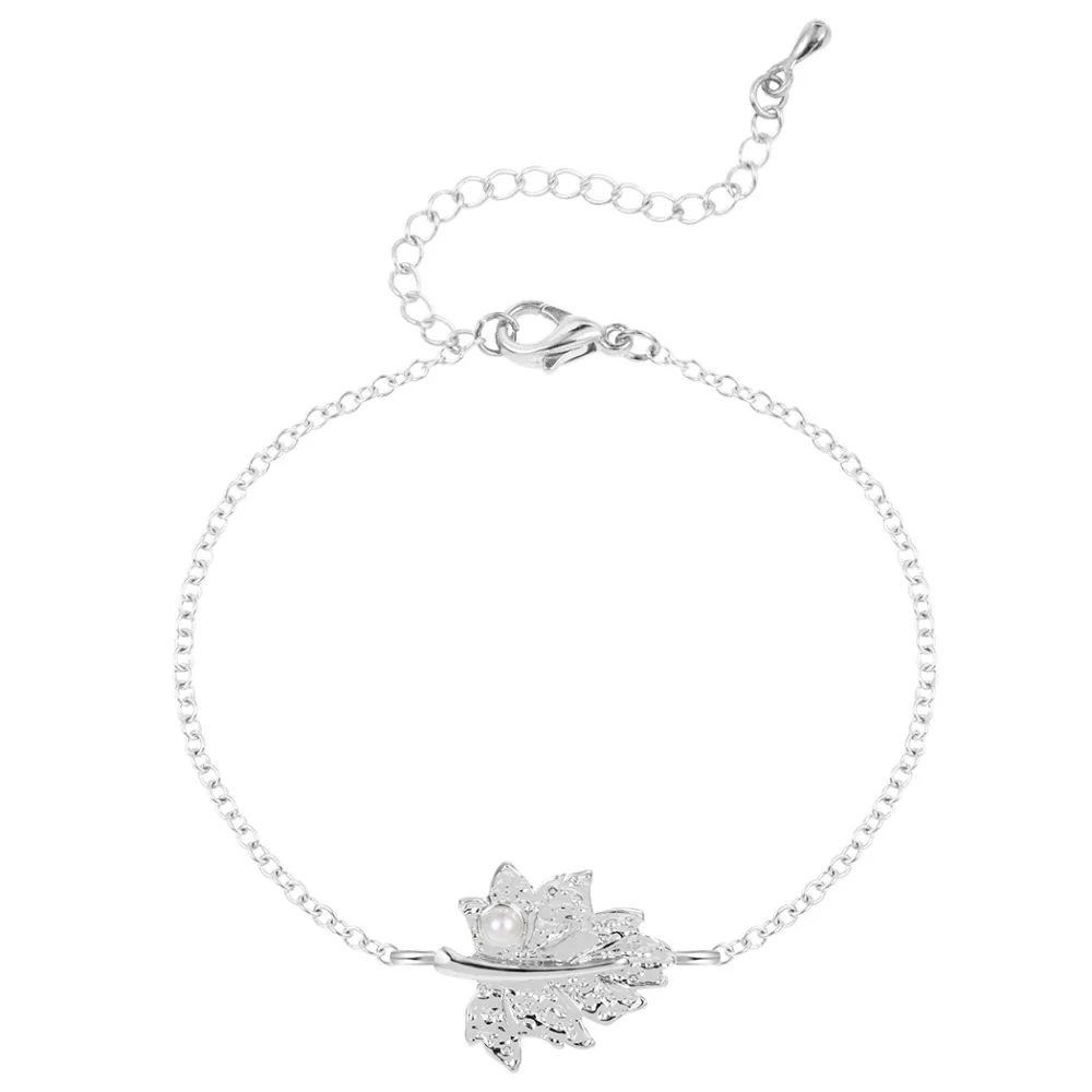 QIAMNI Handmade Jewelry Accessories Alloy Leaves Pattern Bracelet with Simulated Pearl Fashion Gift for Girls and Women | Украшения и