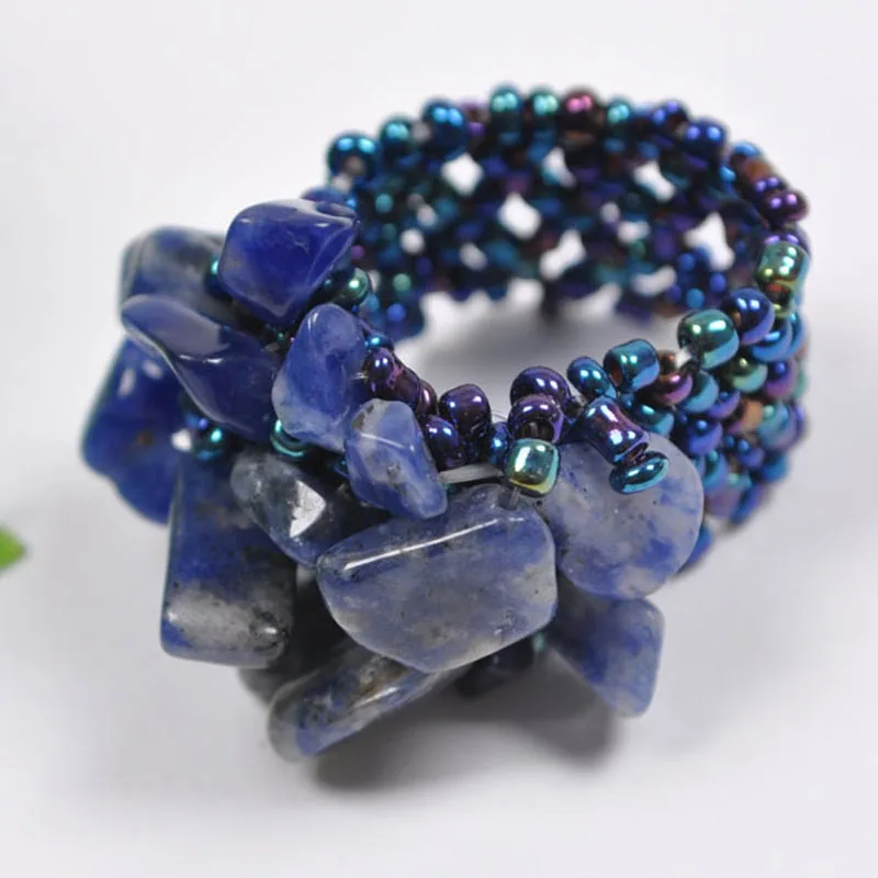 Handmade Elastic Sodalite Bead Finger Ring Stretch Size 8-9 X016 | Украшения и аксессуары