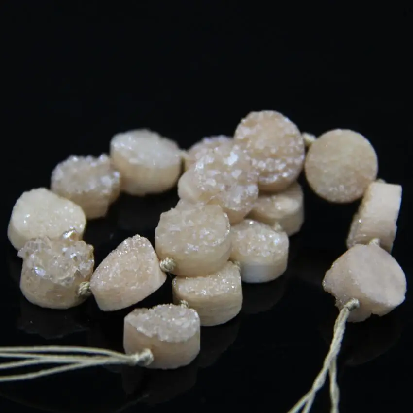 16 шт./нить 12 мм титановые шампанские плоские круглые кабошоны Drusy Agates бусины из
