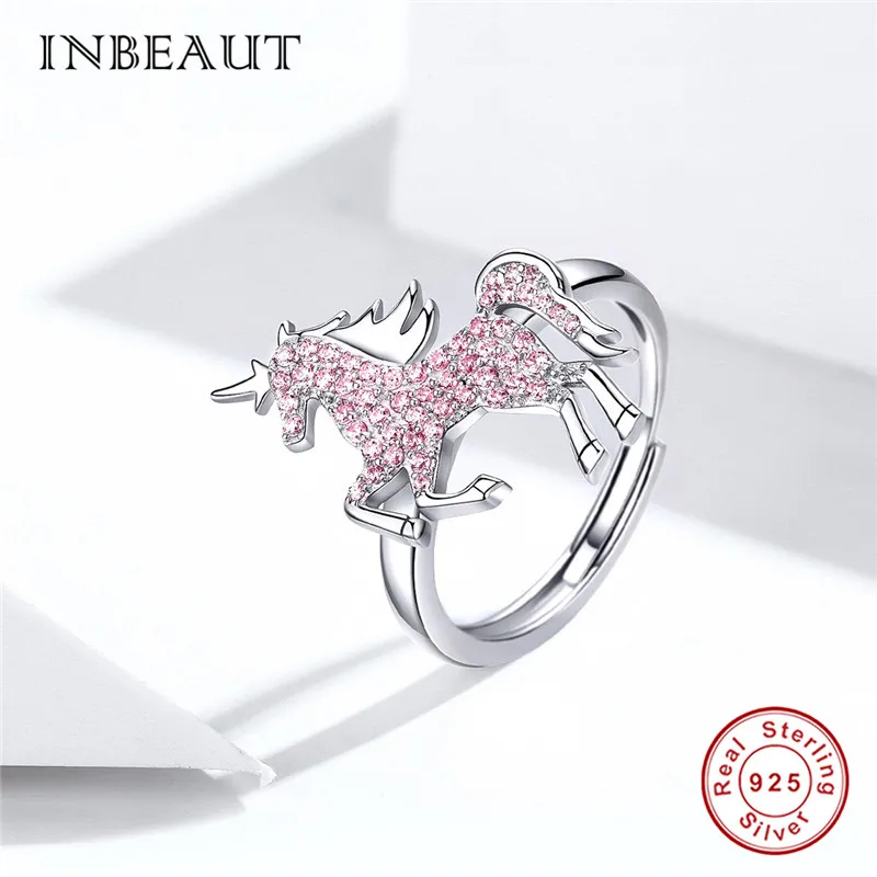 Женское кольцо INBEAUT из 100% настоящего серебра 925 пробы с розовым цирконием в виде