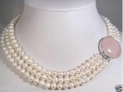 

Hot sale new Style >>>Free shipping Charming 3 rows 7-8mm white pearl necklace F56T+5U a