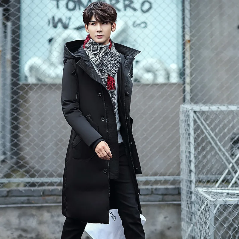 Пуховик мужской с капюшоном 80% белого цвета на молнии большой размер M 3XL|zipper big|zipper