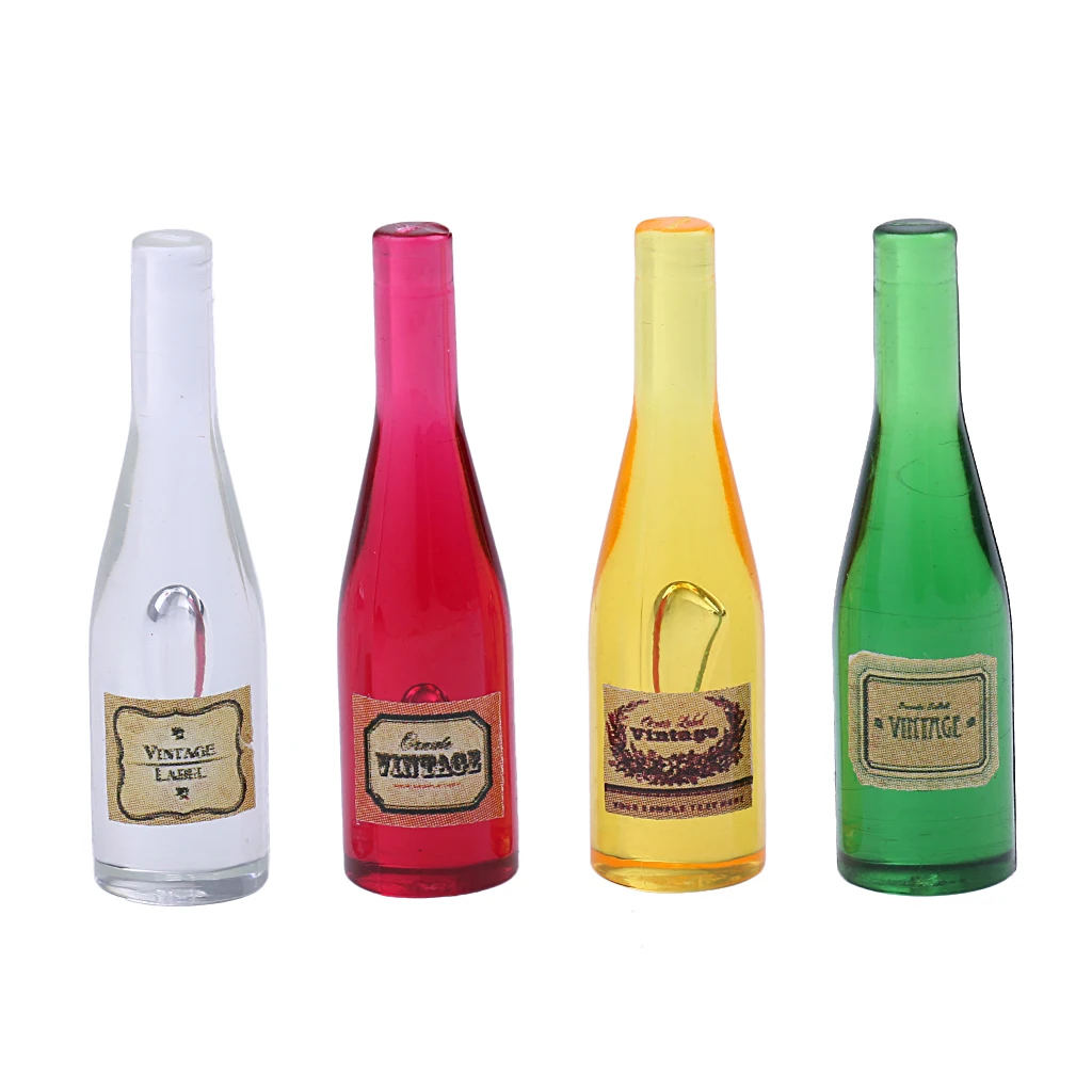 

Миниатюрные винные бутылки Dllhouse в масштабе 1/12, 4 шт./компл., модели продуктов питания для кукол, аксессуары для кухни, Декор