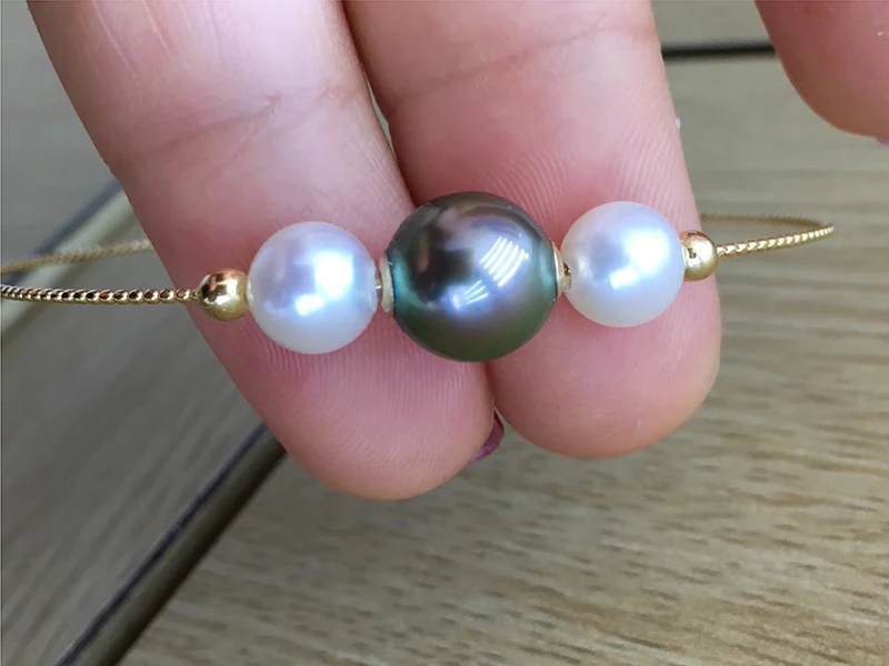 Подвеска Sinya цвета натуральное таитянское жемчугом 18 k позолоченные браслеты braclets для женщин и девушек, для мам и дочек, жемчужины может браслеты с движущимися элементами размер может быть изменен