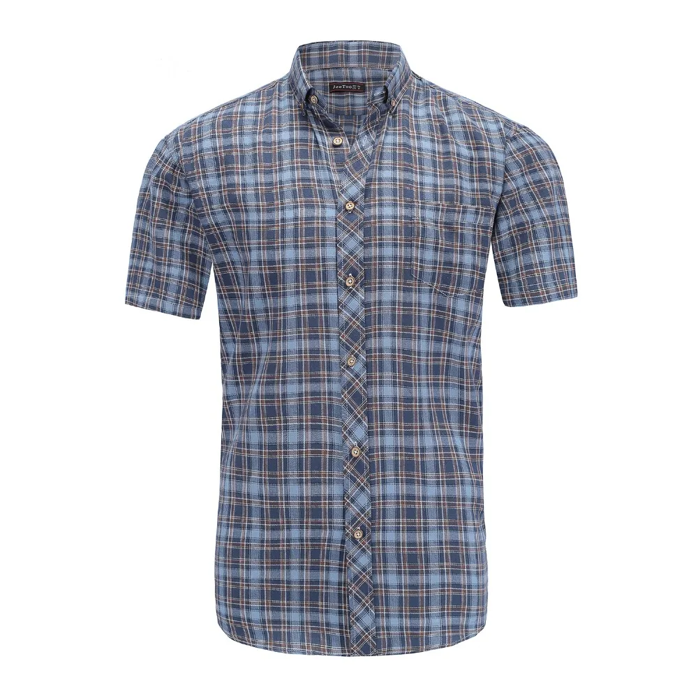 JeeToo Летняя Повседневная рубашка из хлопка в клетку Chemise Homme футболка с коротким