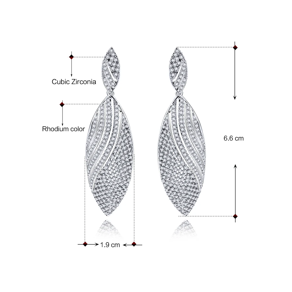 

6.6 cm Very Long Drop Earrings Top Ladies Jewelry White gold color Female Party Accessories Gold 2 Tone Plated Big Earring