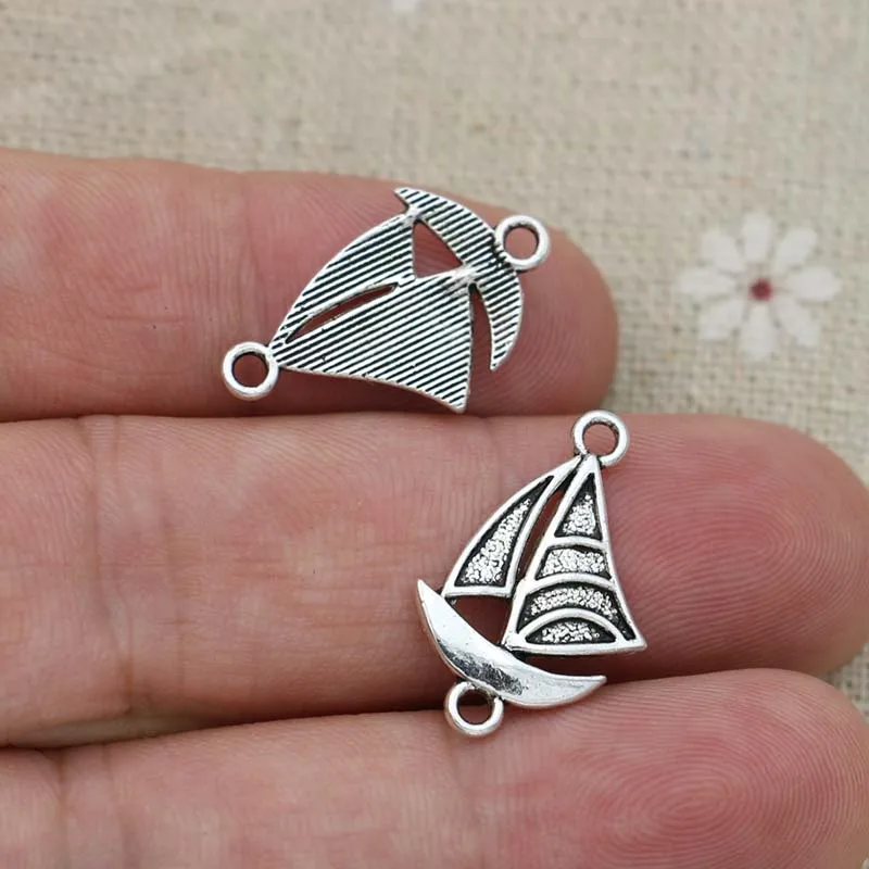 

10PCS Antique Silver Plated Boat Charm Connectors for Jewelry Making Bracelet Handmade DIY Accessories 23x15mm
