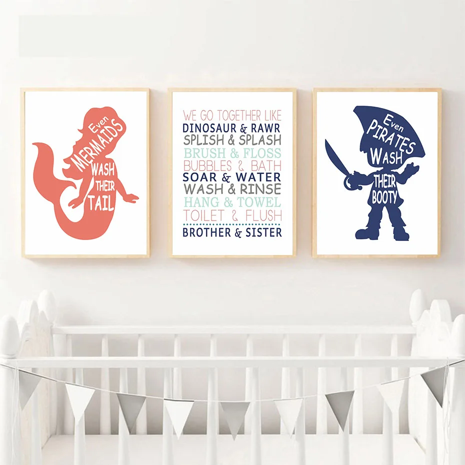 Nautical Bathroom Quotes wall art canvas painting Nordic Posters Prints Jack and Jill Bath Wall Pictures For toilet decor | Дом и сад