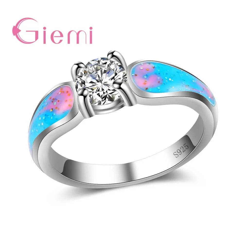 

925 Sterling Silver Jewelry Gorgeous Multicolor Fire Opal Rings for Female Simple Round Bague Women Anniversary Bijoux