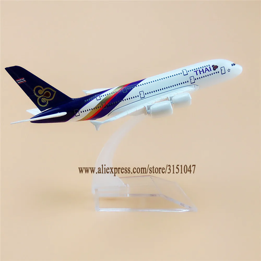 16 см сплав металла Air Thai A380 Airlines Airbus 380 Airways модель самолета Модель W подставка