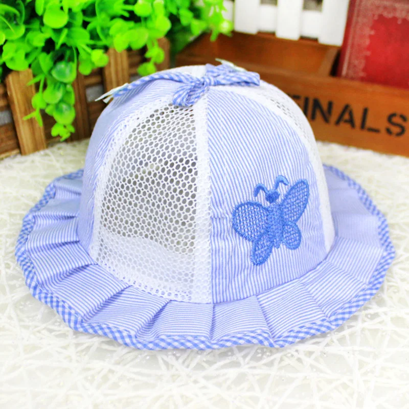 Blue Mesh Hat Детская летняя уличная Панама с цветочным принтом Панама пляжная кепка от солнца Милая Кружевная принцесса девочка с полями, солнце шляпы - Цвет: Blue Mesh Hat