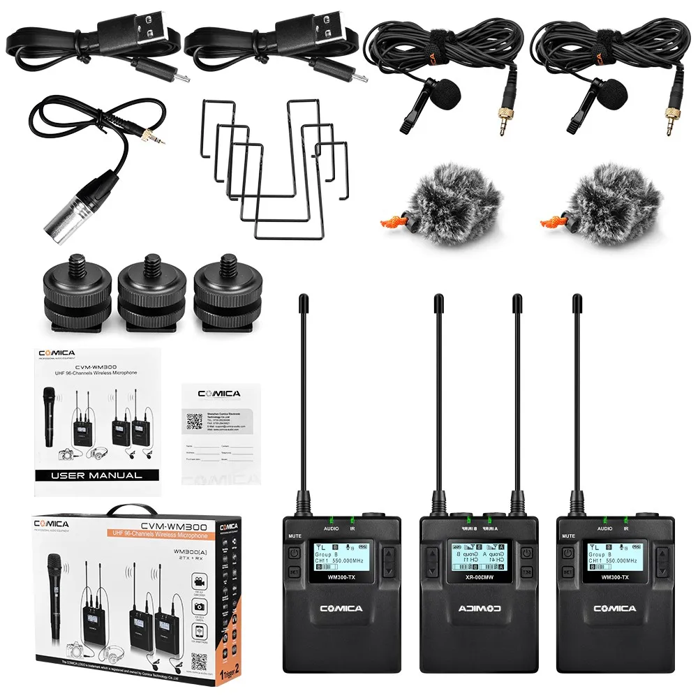 COMICA CVM-WM300 UHF 96 каналов металлический беспроводной микрофон двойной передатчик