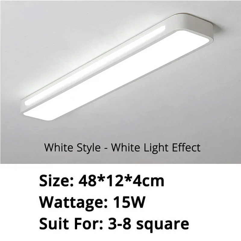 white 48x12x4cm 15w Современные светодиодные потолочные лампы для коридора, балкона для гостиной, спальни, ресторана, дома, прямоугольная потолочная лампа, освещение - Цвет корпуса: white 48x12x4cm 15w