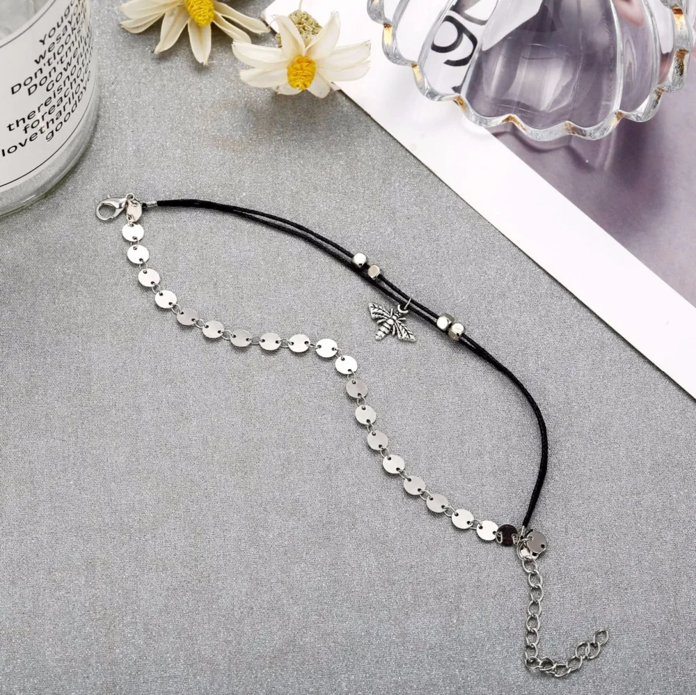 Vintage Antique Silver Color Anklet Women Honey Bee Sequins Geometric Bracelet Charm Bohemian Ankle Boho Foot Jewelry | Украшения и