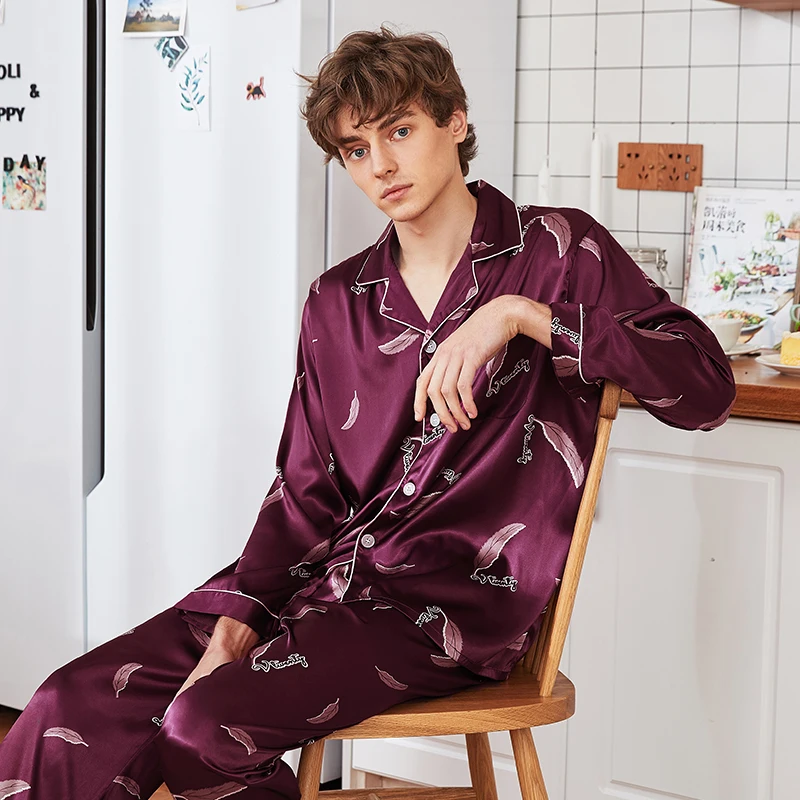 2019 New Summer Faux Silk Pajama Sets Men Satin Short Sleeve pajamas Man Night Sleepwear Set Loose Paisley Pyjamas For Male | Мужская