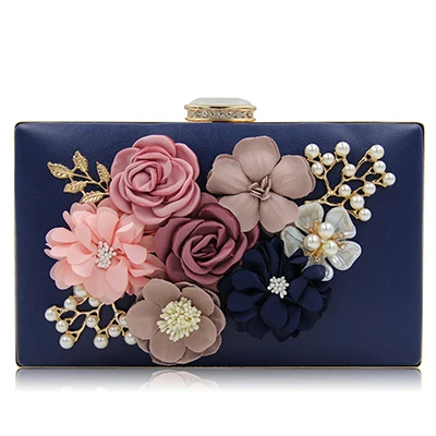 dark blue Известный бренд цветок вечерняя сумочка; BS010 жемчужина вышитые женские клатчи Diamond Pack жемчужные Вечеринка сумка через плечо клатч - Цвет: dark blue