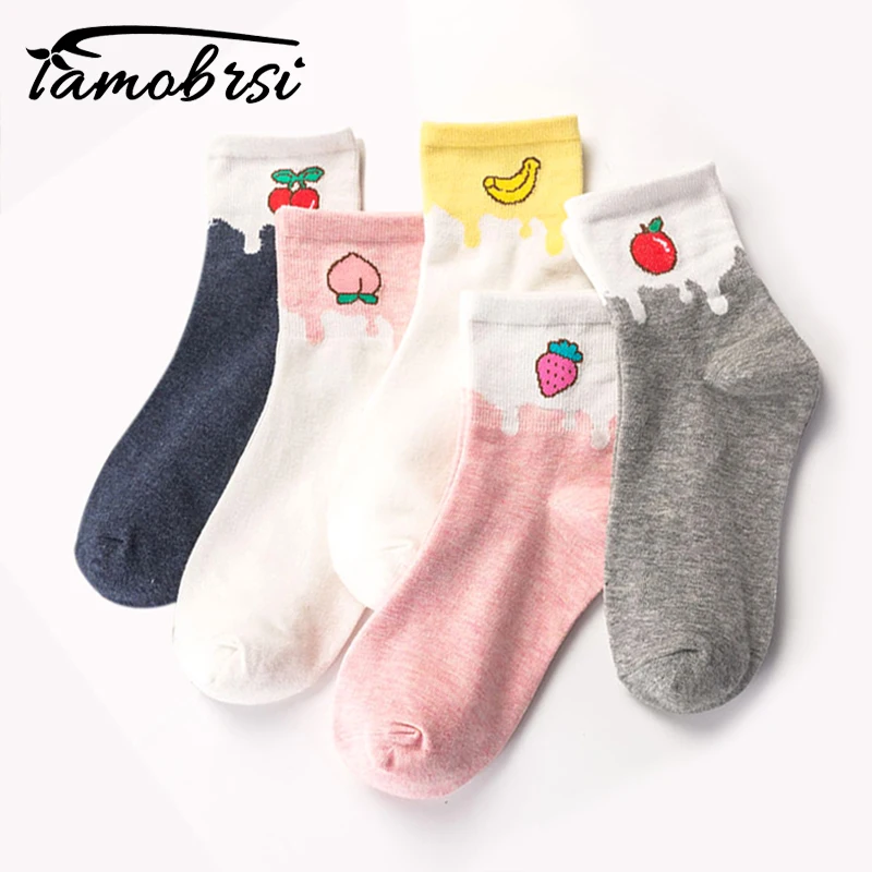 

5 Pair/Lot Happy Fashion Fruit Strawberry Apple Peach Banana Cherry Short Socks Women Ankle Kawaii Socks Funny Soks Cotton Socks